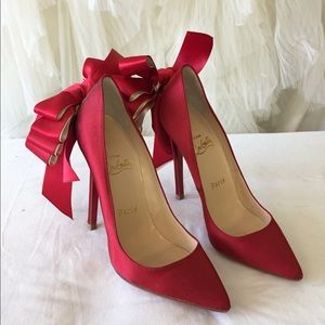 Christian Louboutin Red Satin Stilletos with Bows
